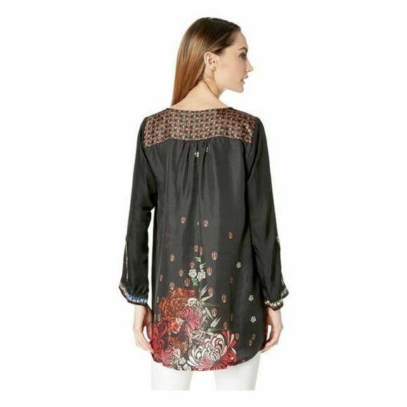 Johnny Was Jolie Floral Silk Boho Tunic Blouse - Picture 7 of 7